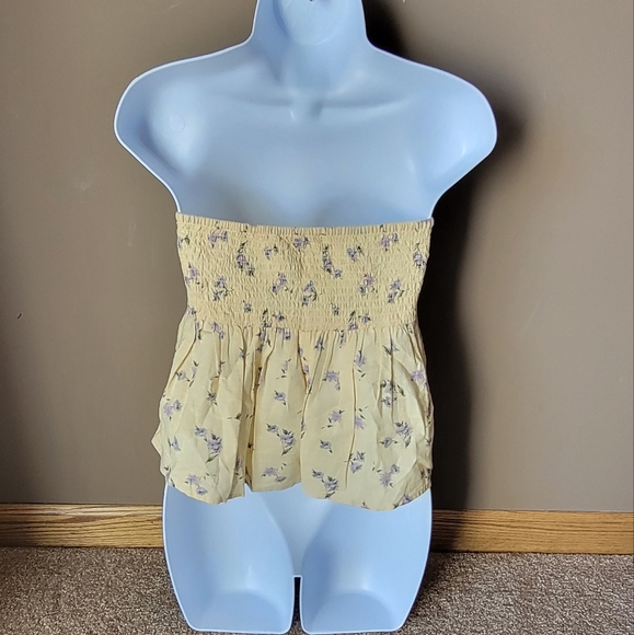 American Eagle Strapless Yellow Floral Cropped Boho NWT Never Worn Size Medium - Picture 2 of 8